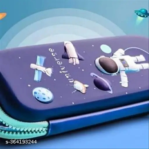 Space Art Canvas Pencil Box (Set of 1, Blue)