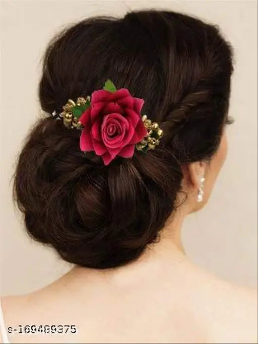 Artificial Red Rose Flowers Hair Clips