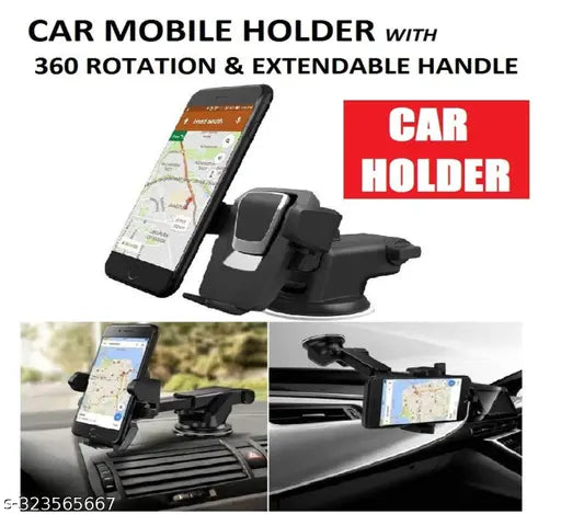 Universal Car Mobile Phone Holder Mount Stand with 360 Degree Rotation - (Black)