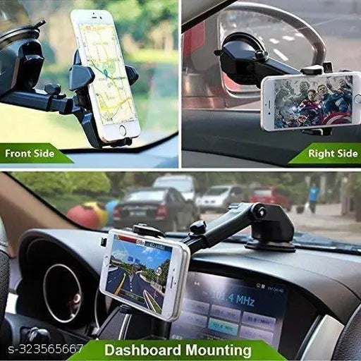 Universal Car Mobile Phone Holder Mount Stand with 360 Degree Rotation - (Black)