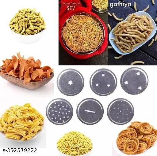 SHRREJI Stainless Steel Sev Chakli/Murukku/Sancha Maker Machine with 6 Different Jalis, Medium, Silver (9 No)