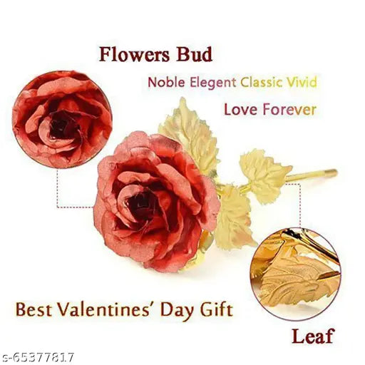 24K Gold Plated Red Rose Flower with Love Stand