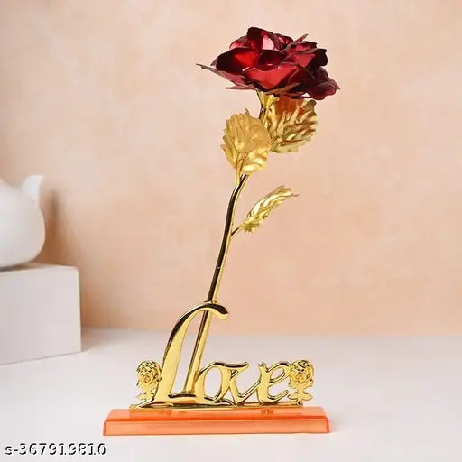 Gold plated Rose with Love Stand