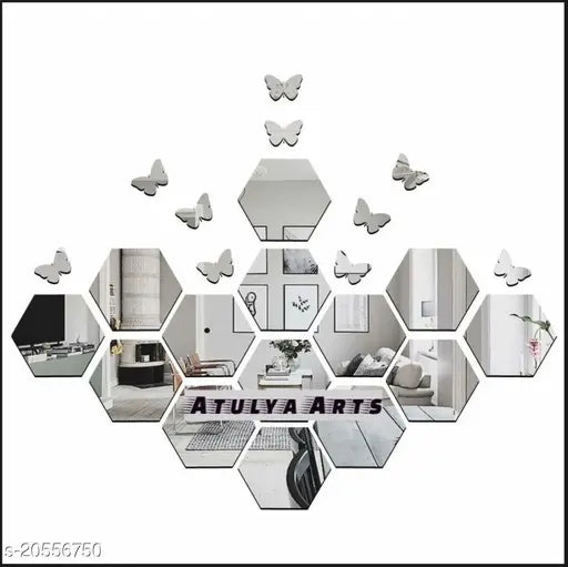 3D Silver Hexagon Decorative Acrylic Mirror Wall Stickers