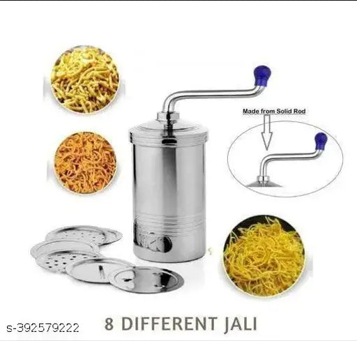 SHRREJI Stainless Steel Sev Chakli/Murukku/Sancha Maker Machine with 6 Different Jalis, Medium, Silver (9 No)