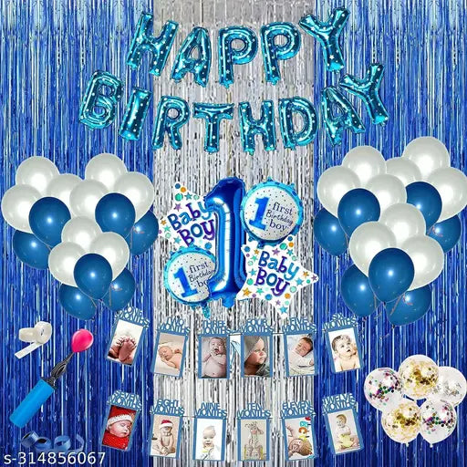 Baby boy 1st happy birthday party decorations combo - (71 Pcs Blue Pack)