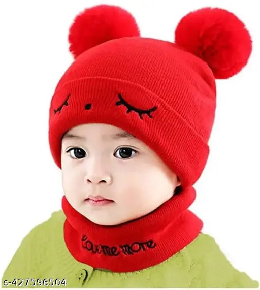 (Age 0-6 Years old) Kids Boys & Girls Woolen Warm Winter Cap Neck Set