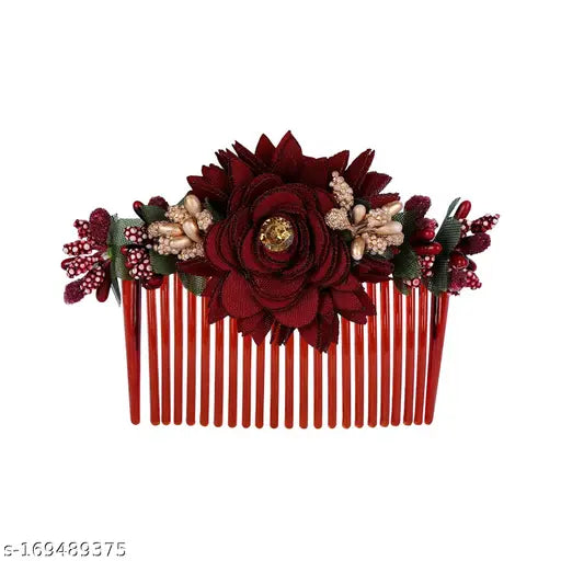 Artificial Red Rose Flowers Hair Clips