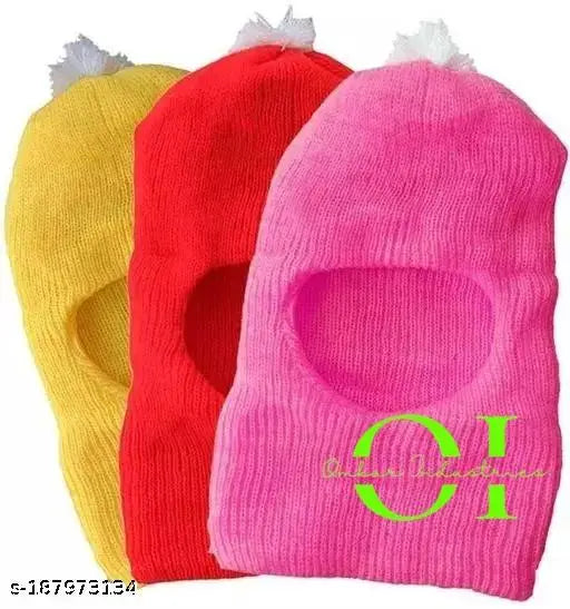Baby Boy's & Girl's Soft Woolen Monkey Cap Pack 3 Assorted Colors (1-2y)