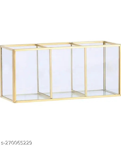 Glass Makeup Organiser with Metal Gold Lining