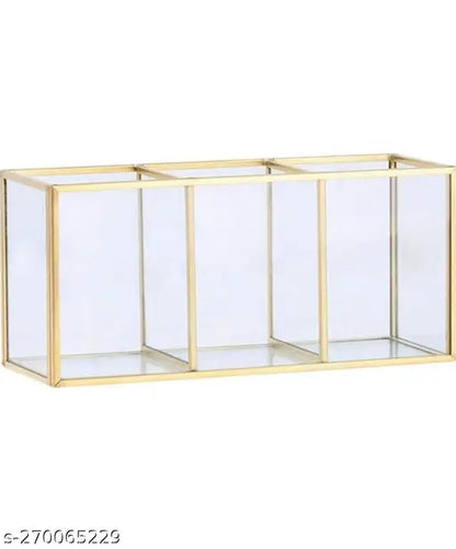 Glass Makeup Organiser with Metal Gold Lining