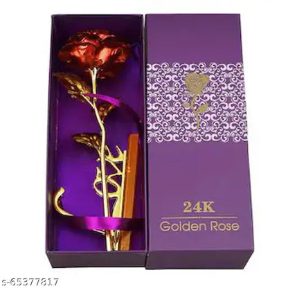24K Gold Plated Red Rose Flower with Love Stand